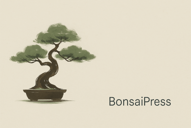 BonsaiPress — Logo-Illustration: ein Bonsai-Baum als Sinnbild für ein schlankes, gepflegtes CMS