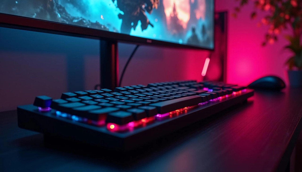 Gaming setup with backlit keyboard — a stand-in for low-latency streaming